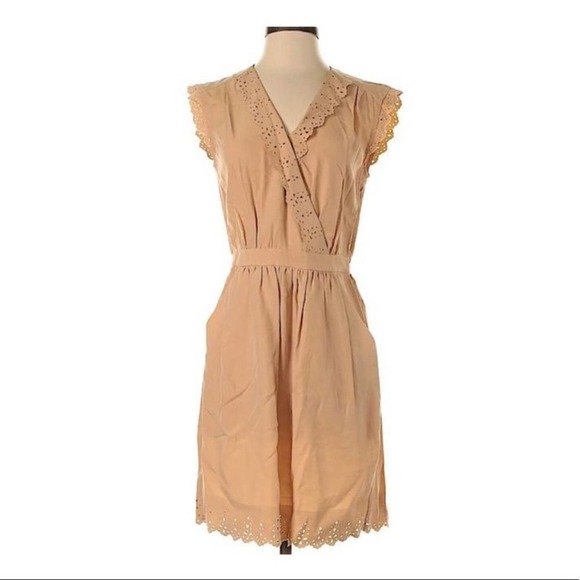 Rebecca Taylor Tan Eyelet Embroidered Casual Dress size 4 - Picture 2 of 8